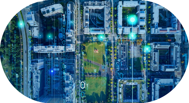 Ville intelligente avec visualisation de flux de données numériques en surimpression